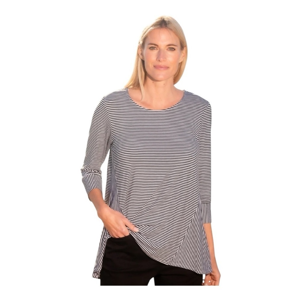 Intro Striped High-Low Legging Tee Size Large Blue and White